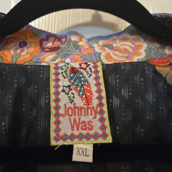 Johnny Was Black Velvet Floral Kimono with Orange Embroidered Trim - Picture 3 of 13